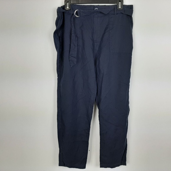 G. H. Bass & Co. Women's 100% Linen Pants Elastic Waist Size 12 Blue - Picture 1 of 6